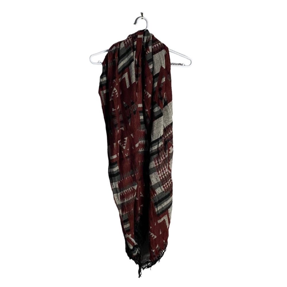 Aztec Red Soft Knit Fringed Wrap Scarf